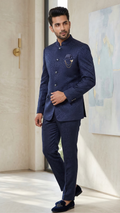 Midnight Navy Textured Jacquard Jodhpuri Suit