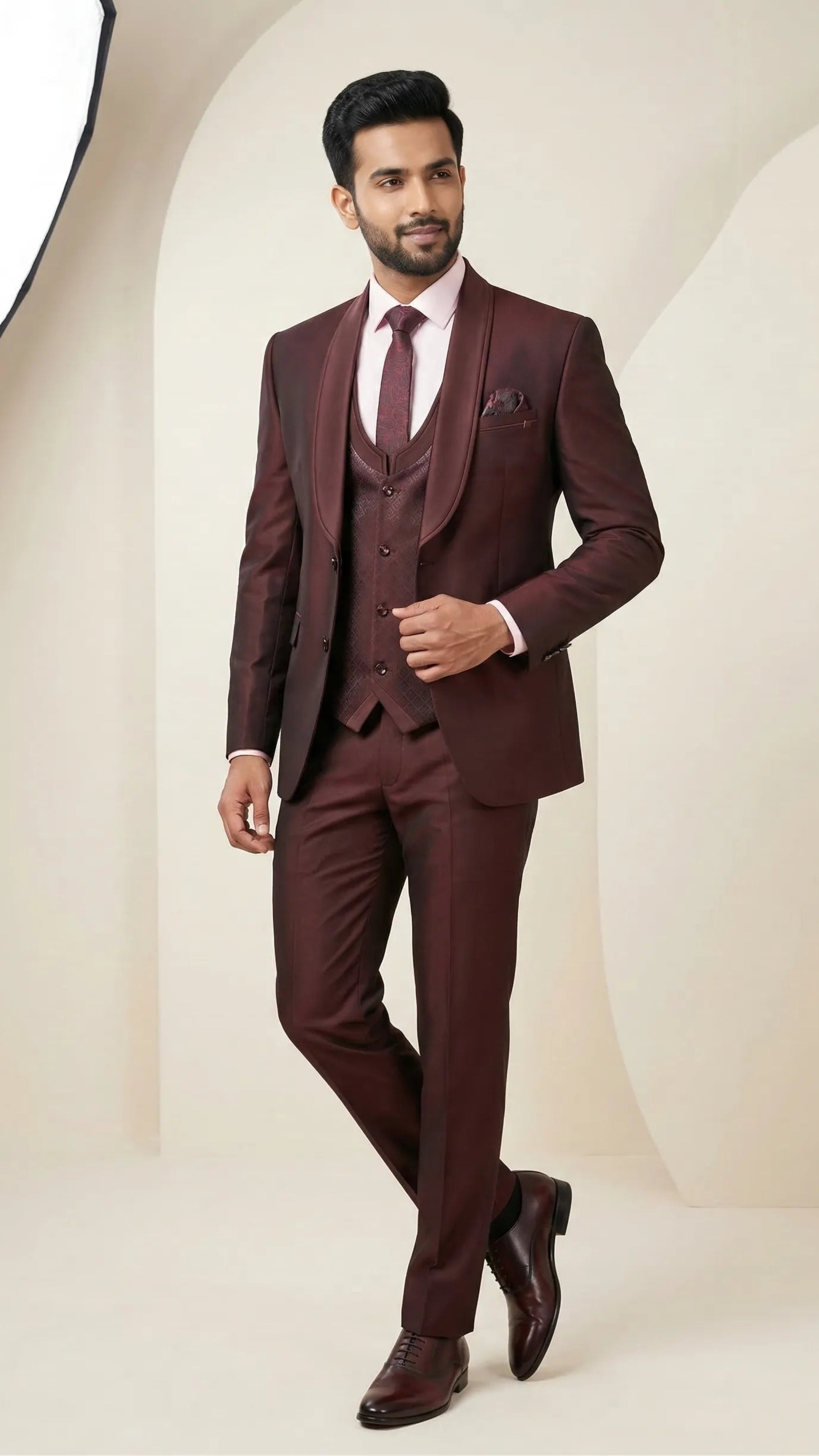 Five Piece Tuxedo (Oxblood Maroon) by DressWalaNX