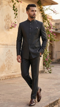 Midnight Charcoal Textured Bandhgala Jodhpuri Suit