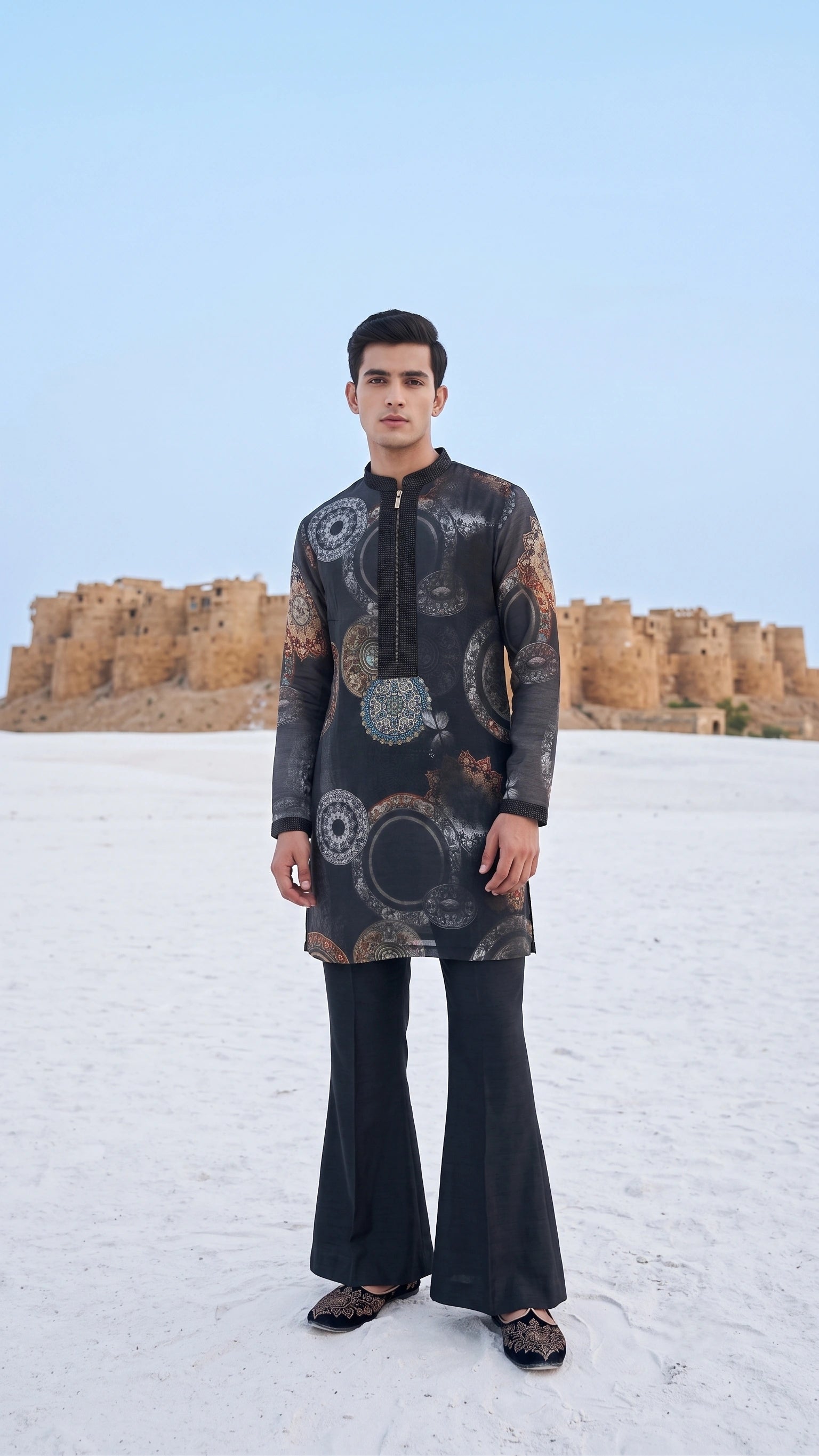 The Obsidian Orbit Kurta Set with Flared Trousers
