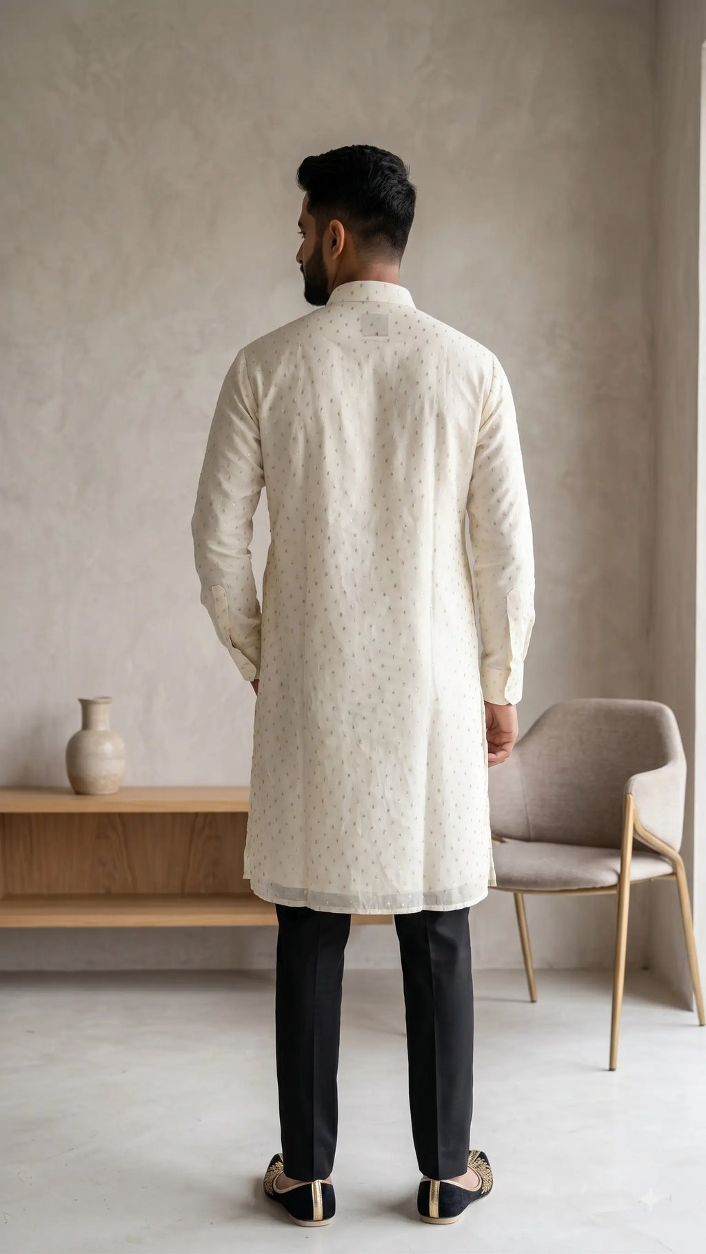 Elegant Cream & Gold Motif Men's Festive Kurta