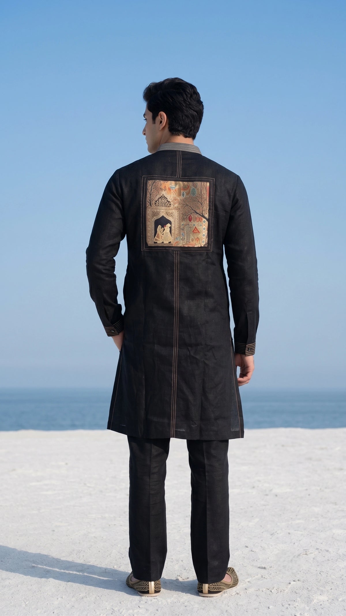 The Darbar Edit: Onyx Black Heritage Patchwork Kurta Set
