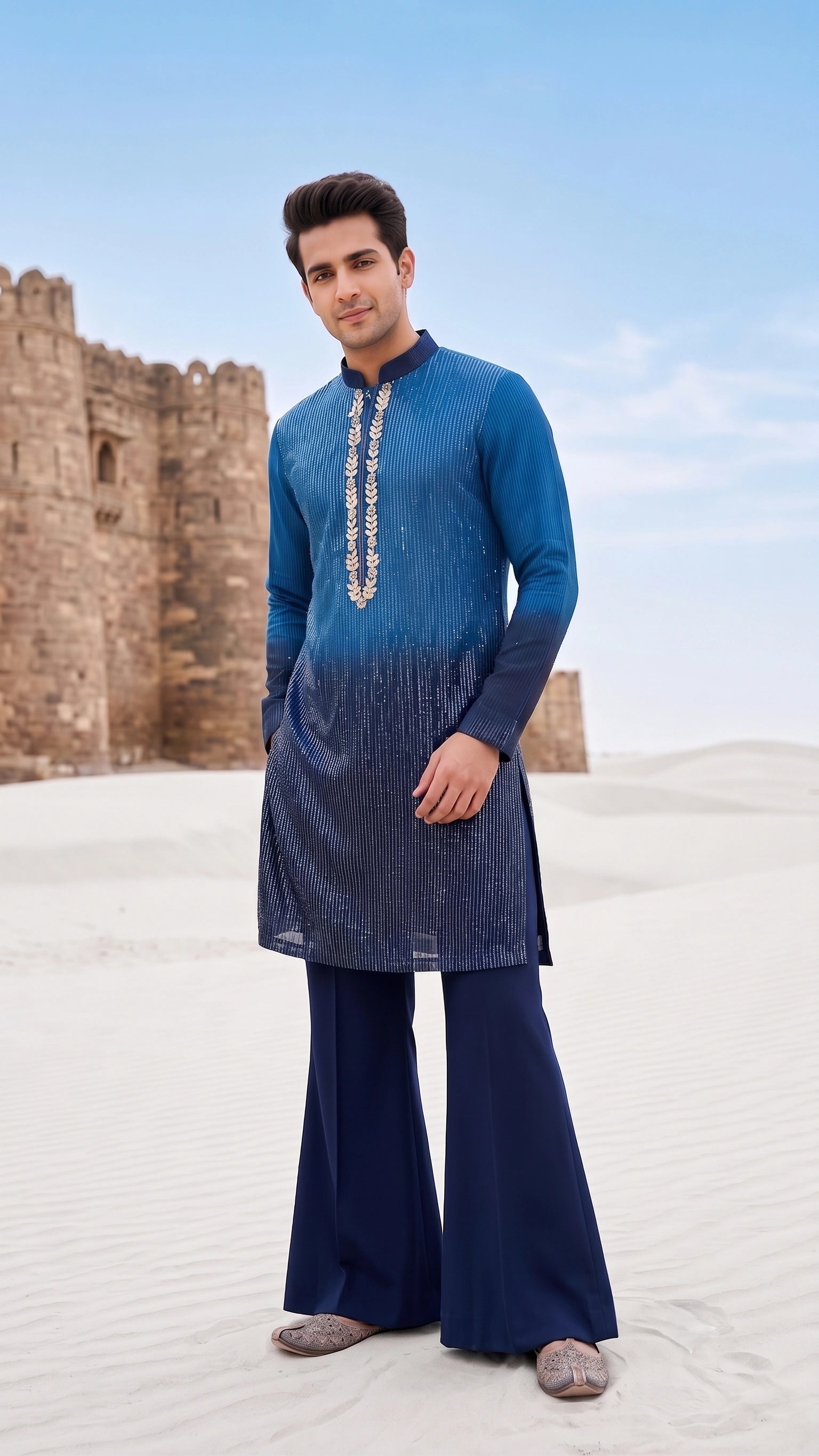 Midnight Azure Ombre Sequin Embroidered Kurta Setv