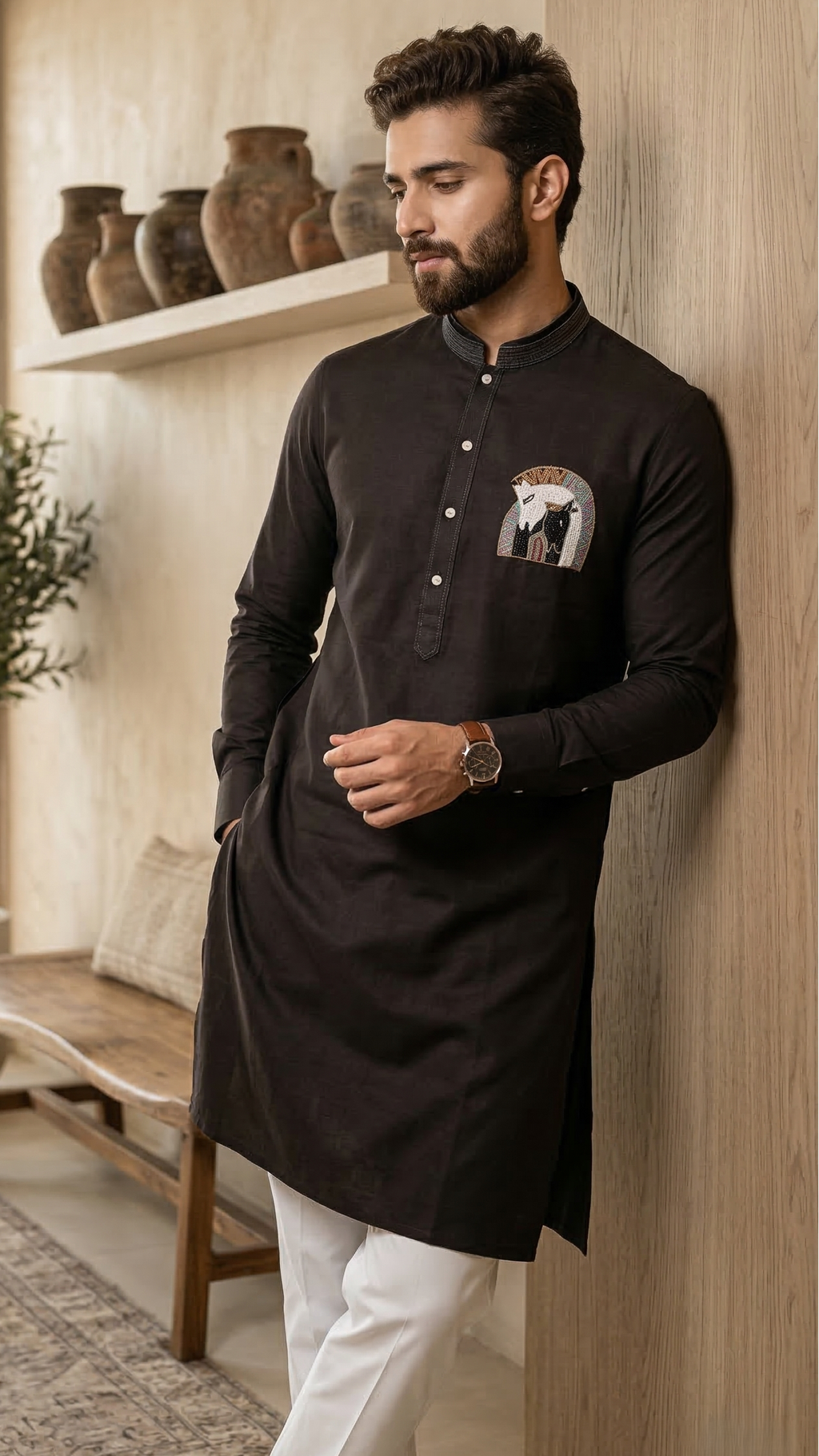 Midnight Onyx Embroidered Designer Kurta