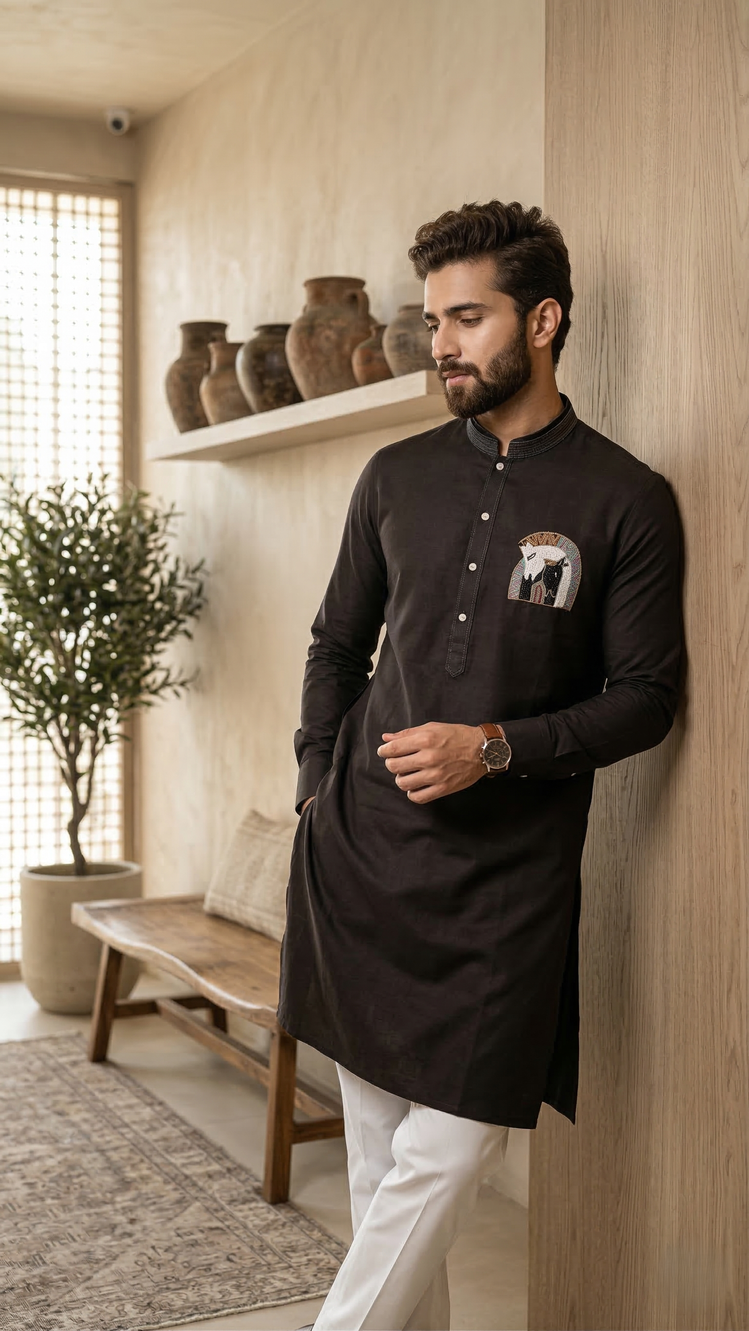 Midnight Onyx Embroidered Designer Kurta