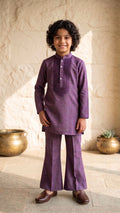 Boys Regal Plum Embroidered Kurta & Flared Pant Set