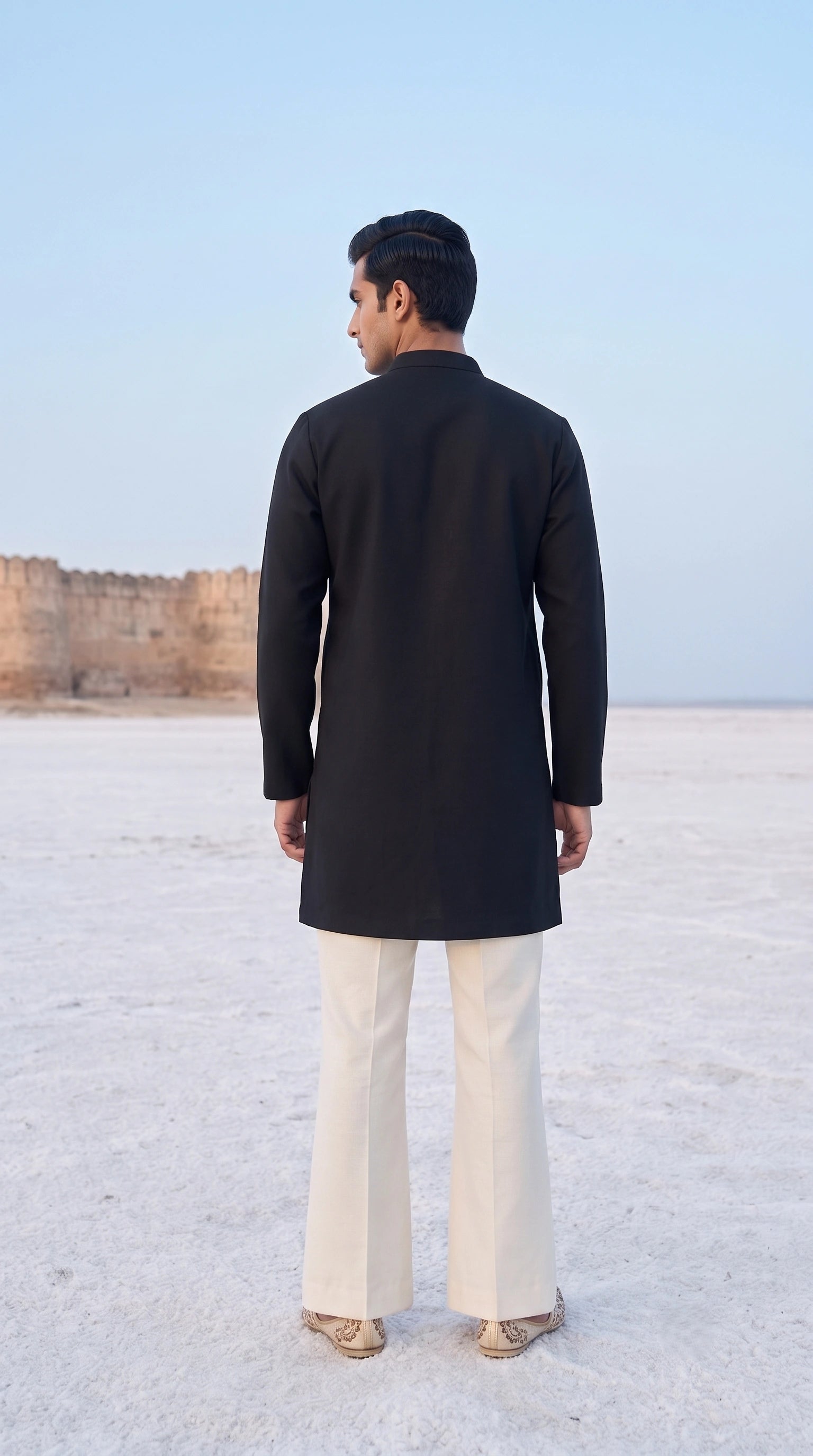 Midnight Black Baroque Embroidered Short Kurta