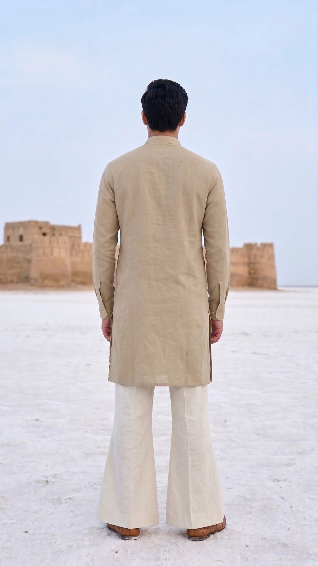 Earthy Elegance: Sand Beige Embroidered Pocket Kurta