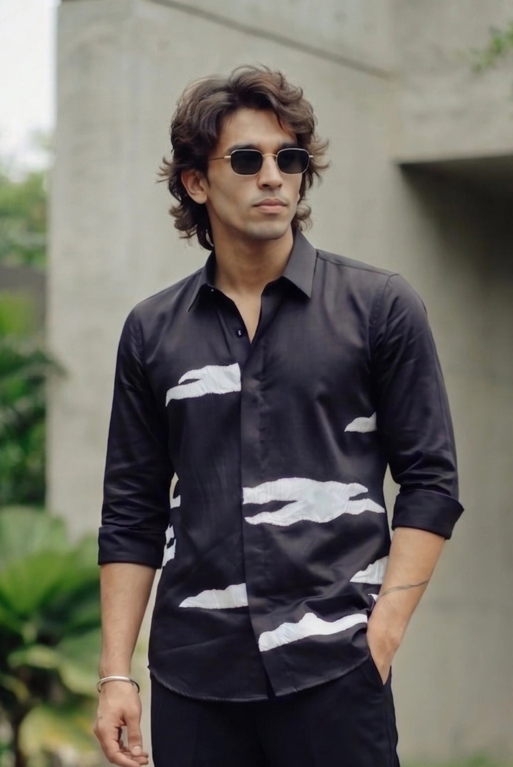 Eclipse Midnight Cloud: Intricate Embroidered Designer Shirt