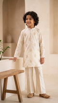 Ivory Georgette Embroidered Boys' Kurta Set with Bootcut Trousers