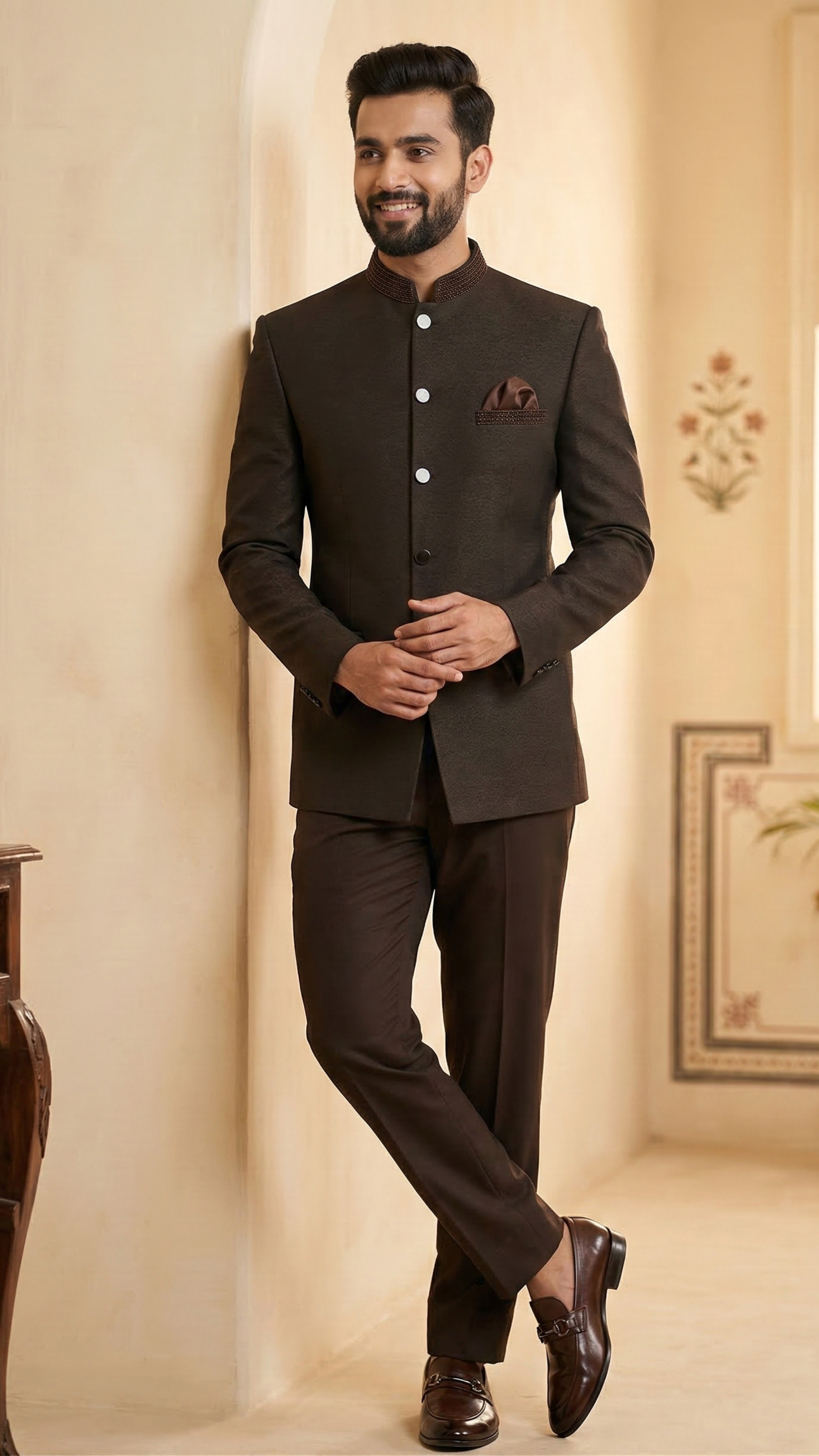 Premium Textured Jodhpuri Suit in Deep Charcoal