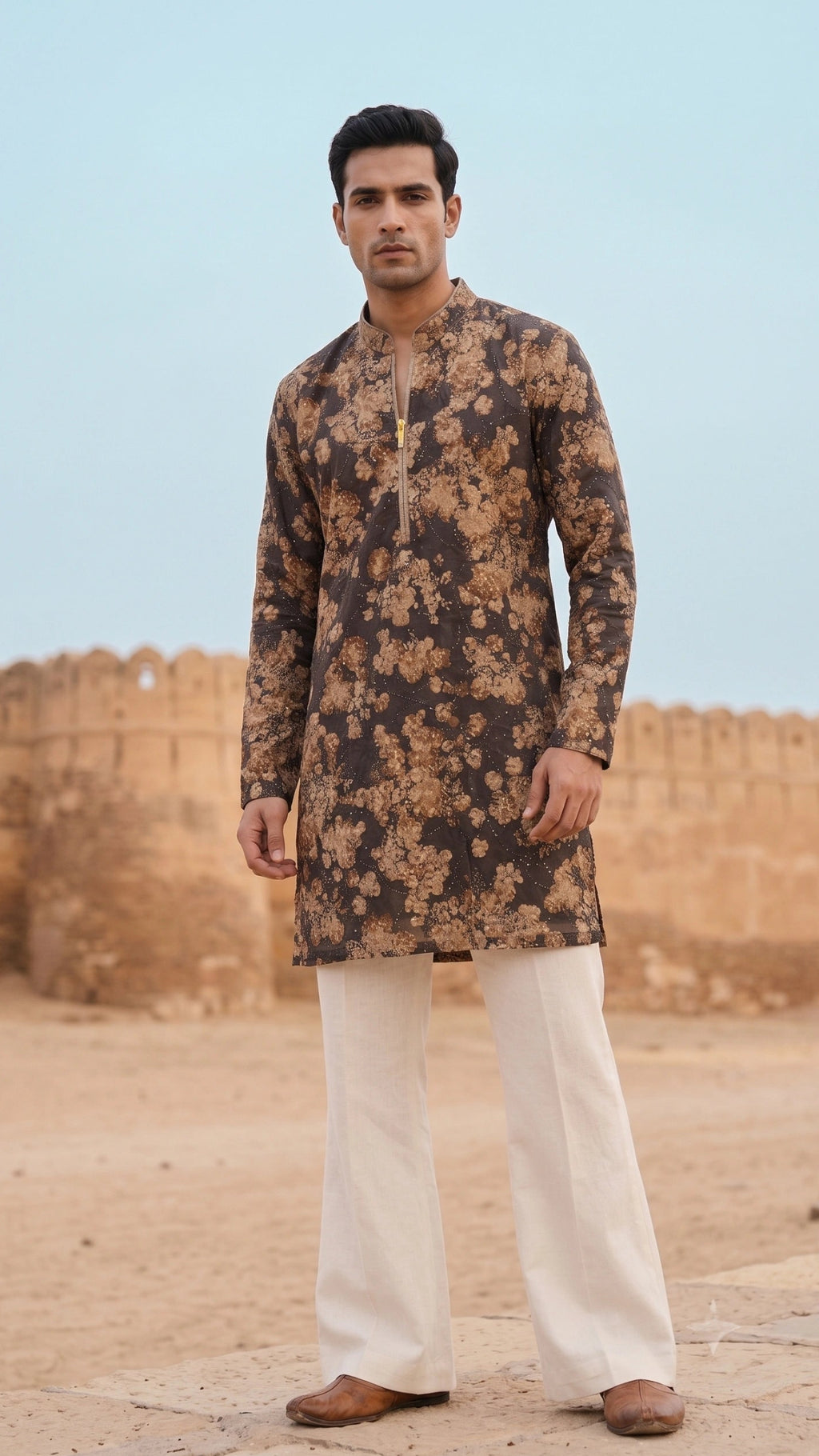 Earthy Bloom Sequin-Embellished Designer Short Kurta