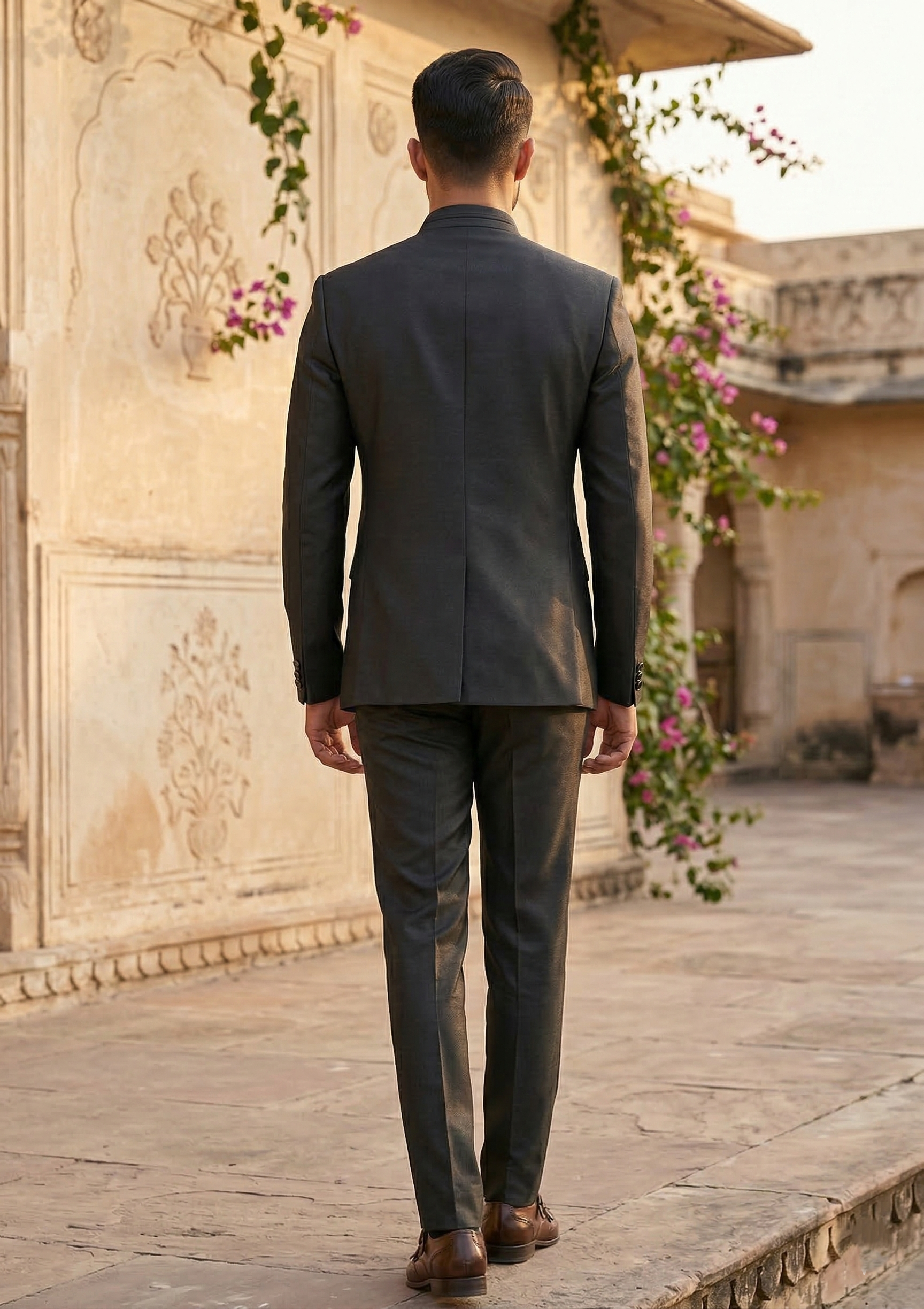 Midnight Charcoal Textured Bandhgala Jodhpuri Suit