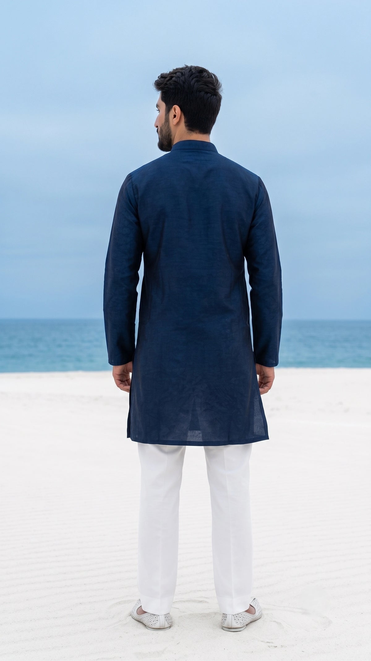 Deep Indigo Embroidered Kurta Set with Bootcut Trousers