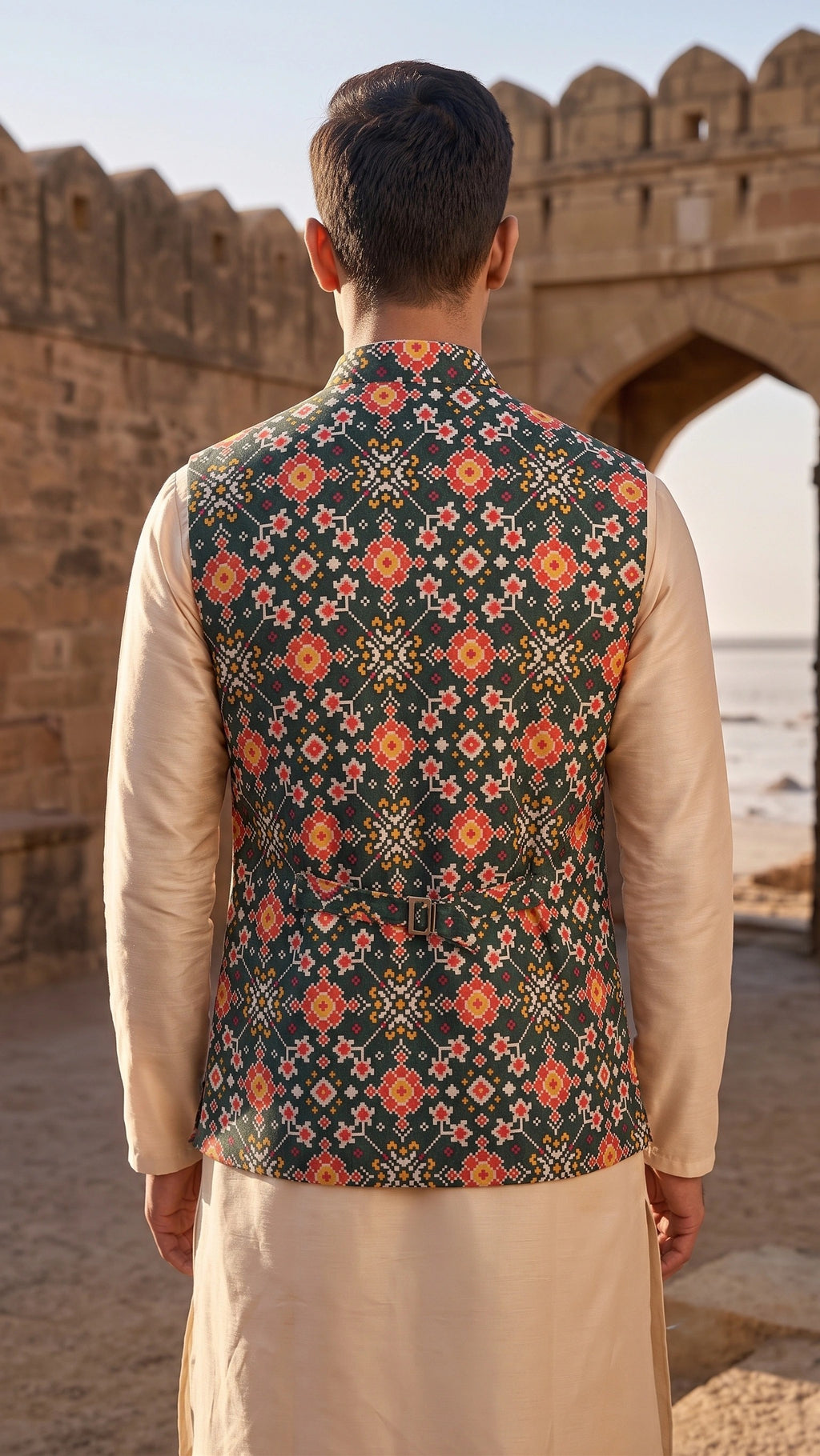 Regal Emerald Patola Print Nehru Jacket