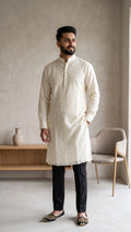 Elegant Cream & Gold Motif Men's Festive Kurta