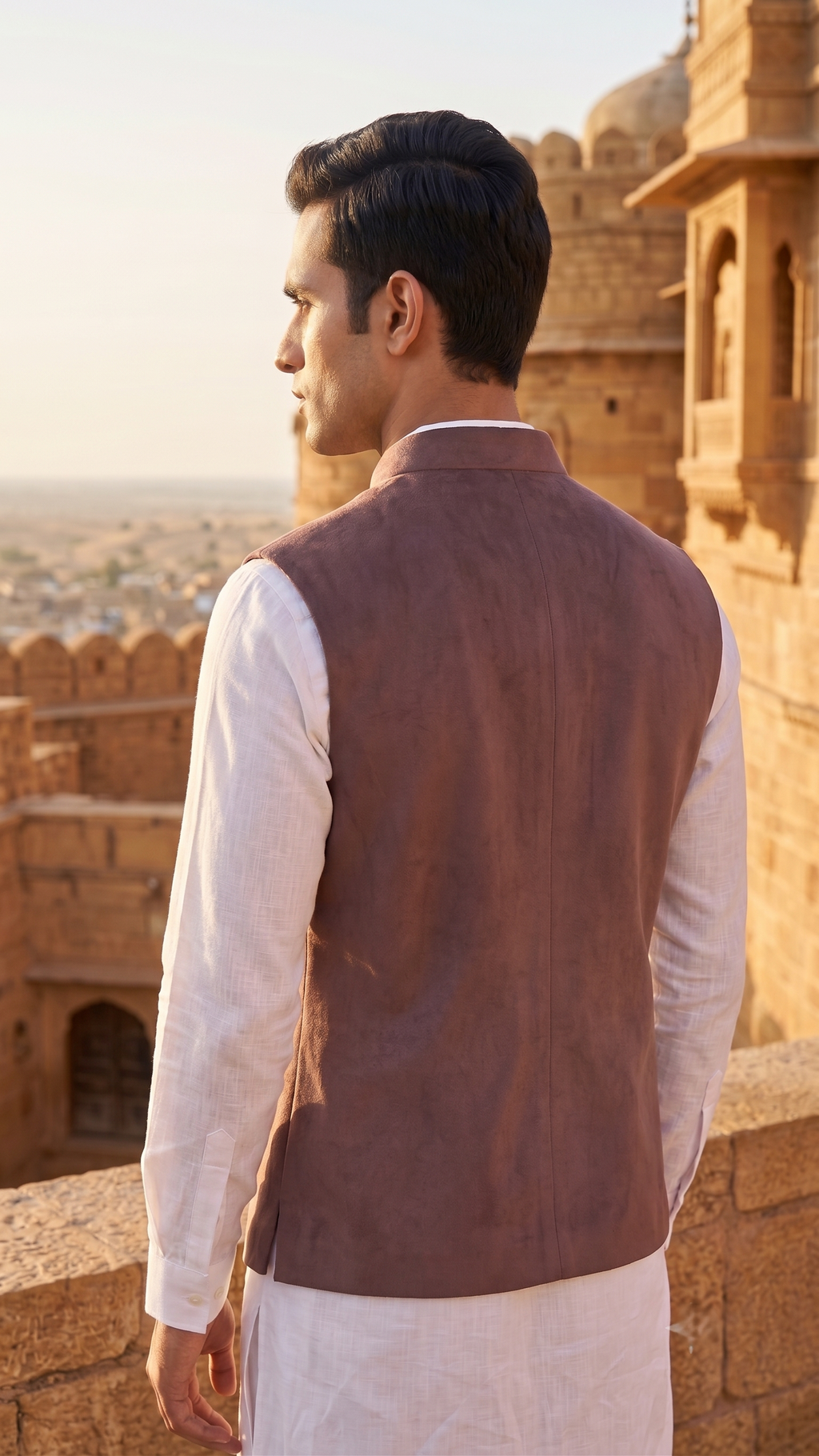 Men’s Rich Mauve-Taupe Suede Nehru Jacket