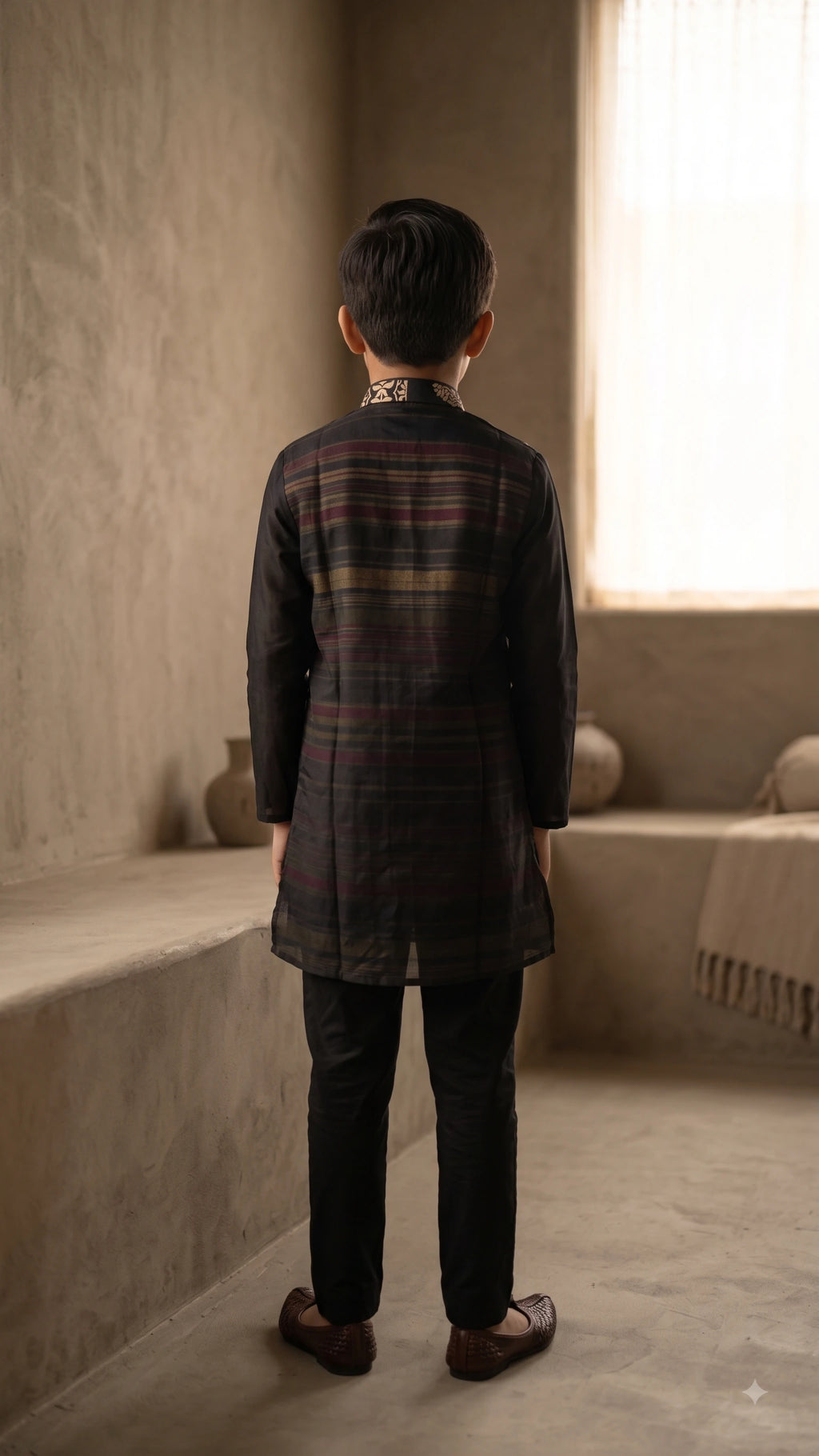 Premium Black & Gold Dual-Design Festive Kurta Set for Boys