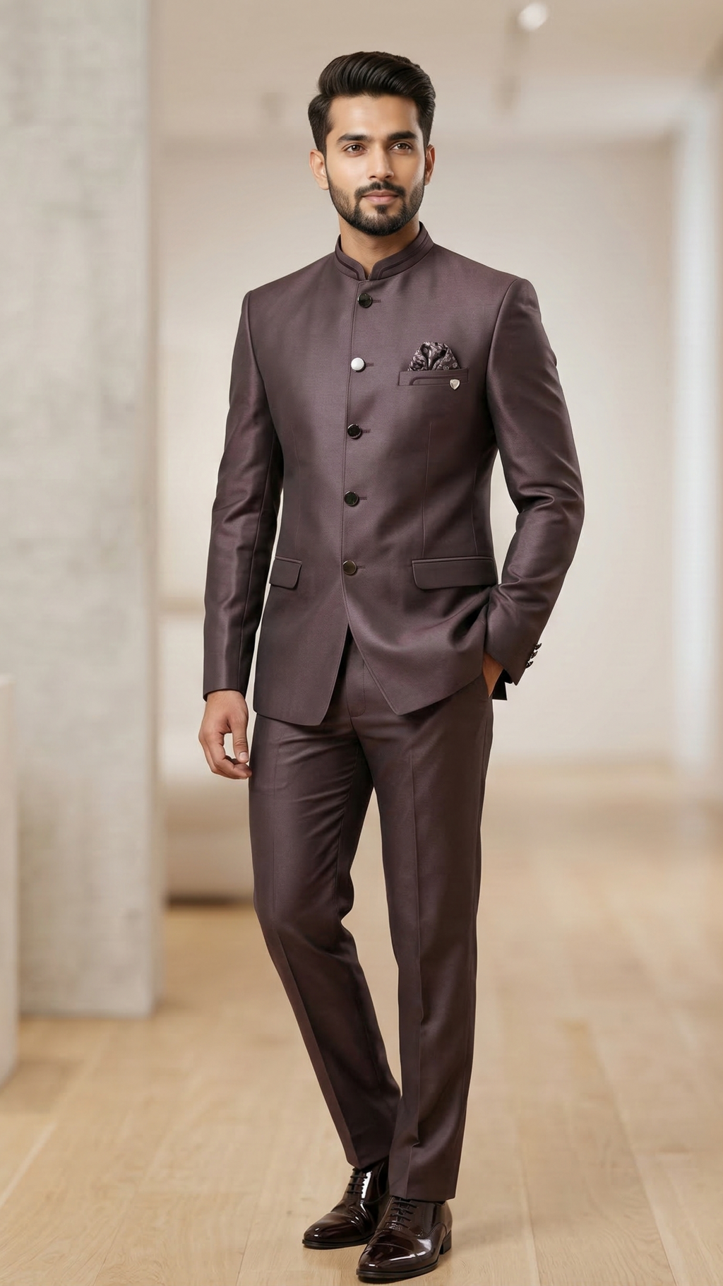Premium Metallic Mauve Bandhgala Jodhpuri Suit