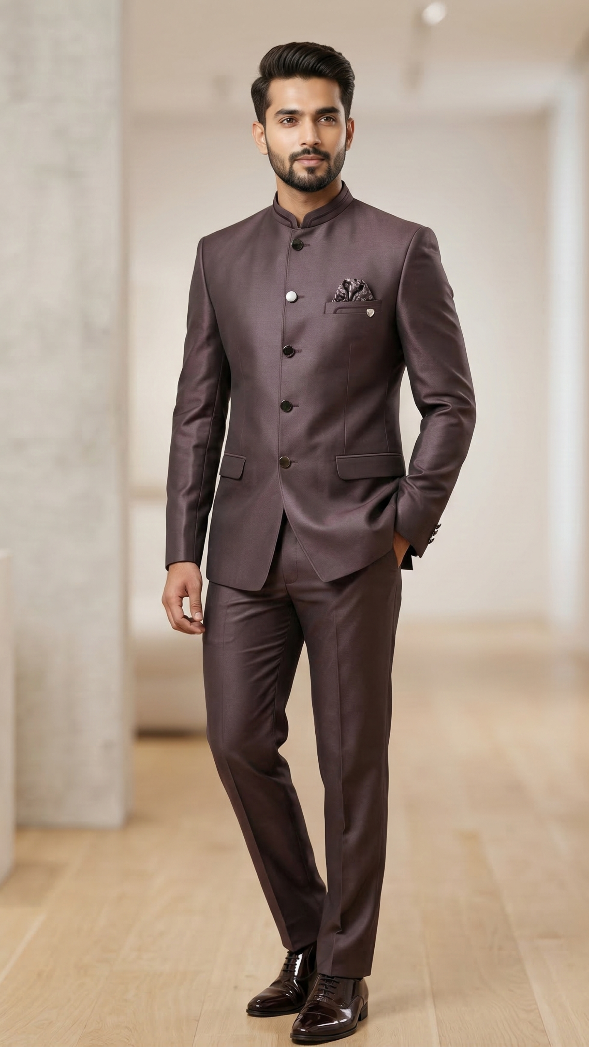 Premium Metallic Mauve Bandhgala Jodhpuri Suit
