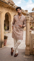 Vintage Kalamkari Motif Printed Kurta in Beige & Earthy Rust