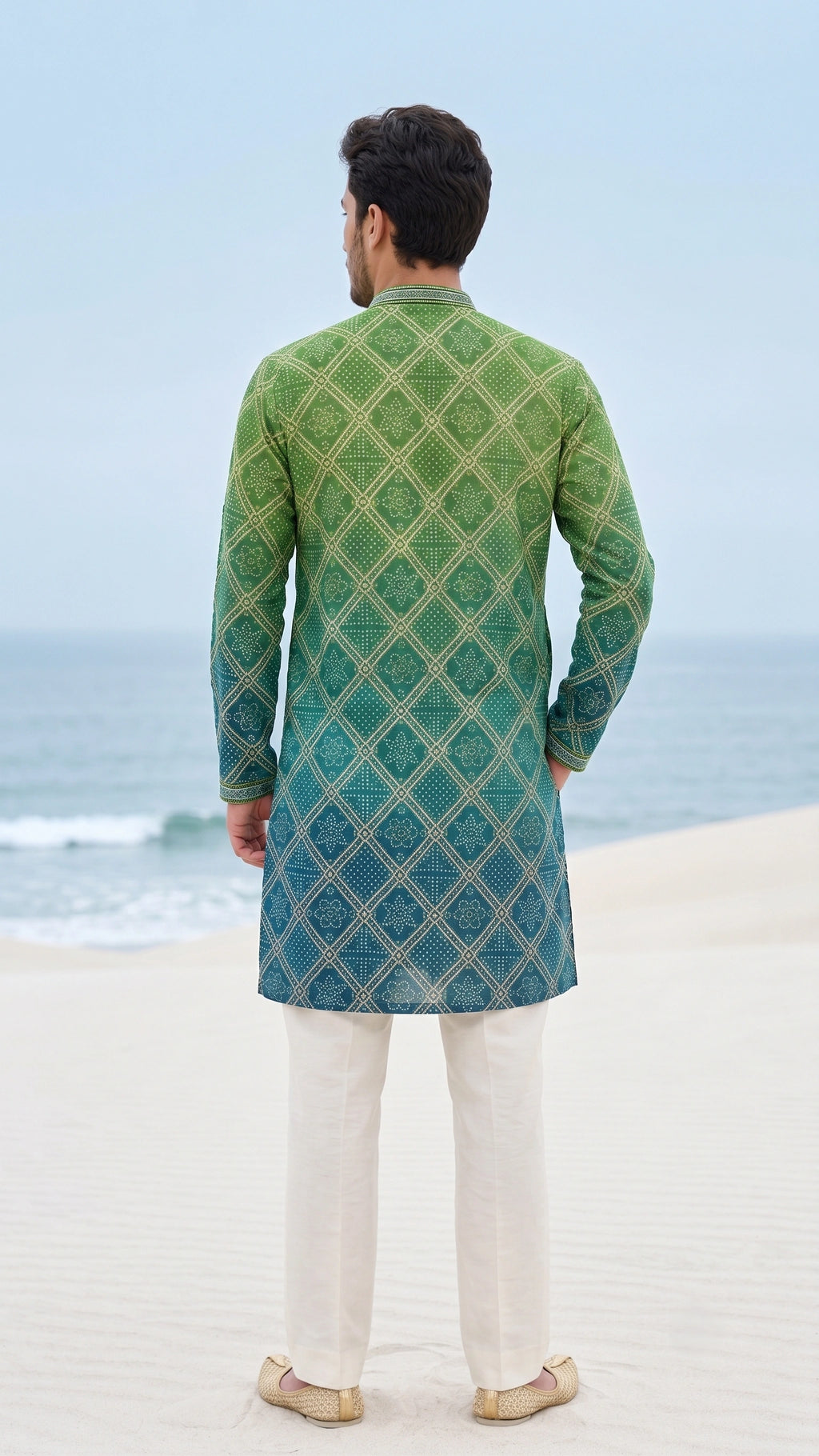 Handcrafted Dual-Tone Bandhani Straight Kurta for Men
