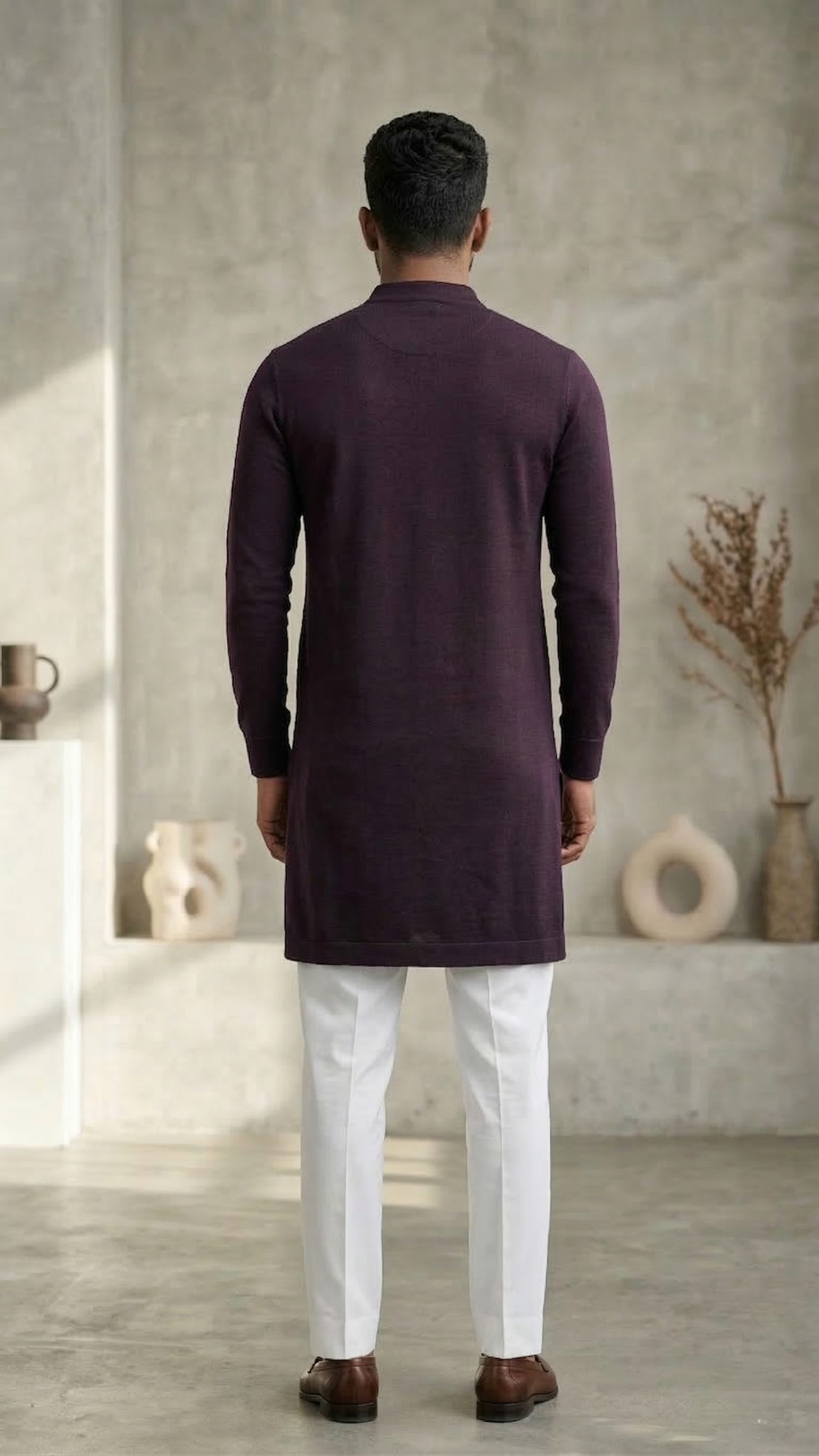 Wine Modern Quarter-Zip Kurta