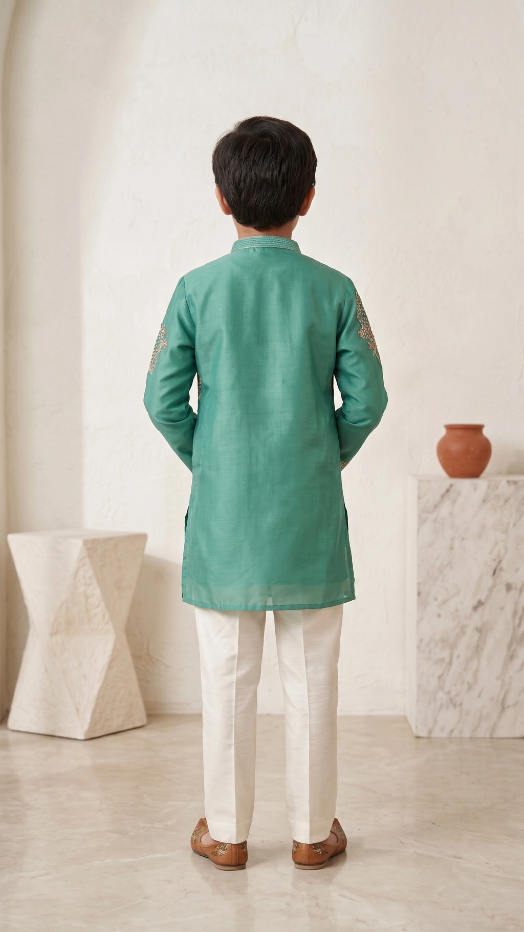 Sage Green Embroidered Festive Kurta Set for Kids