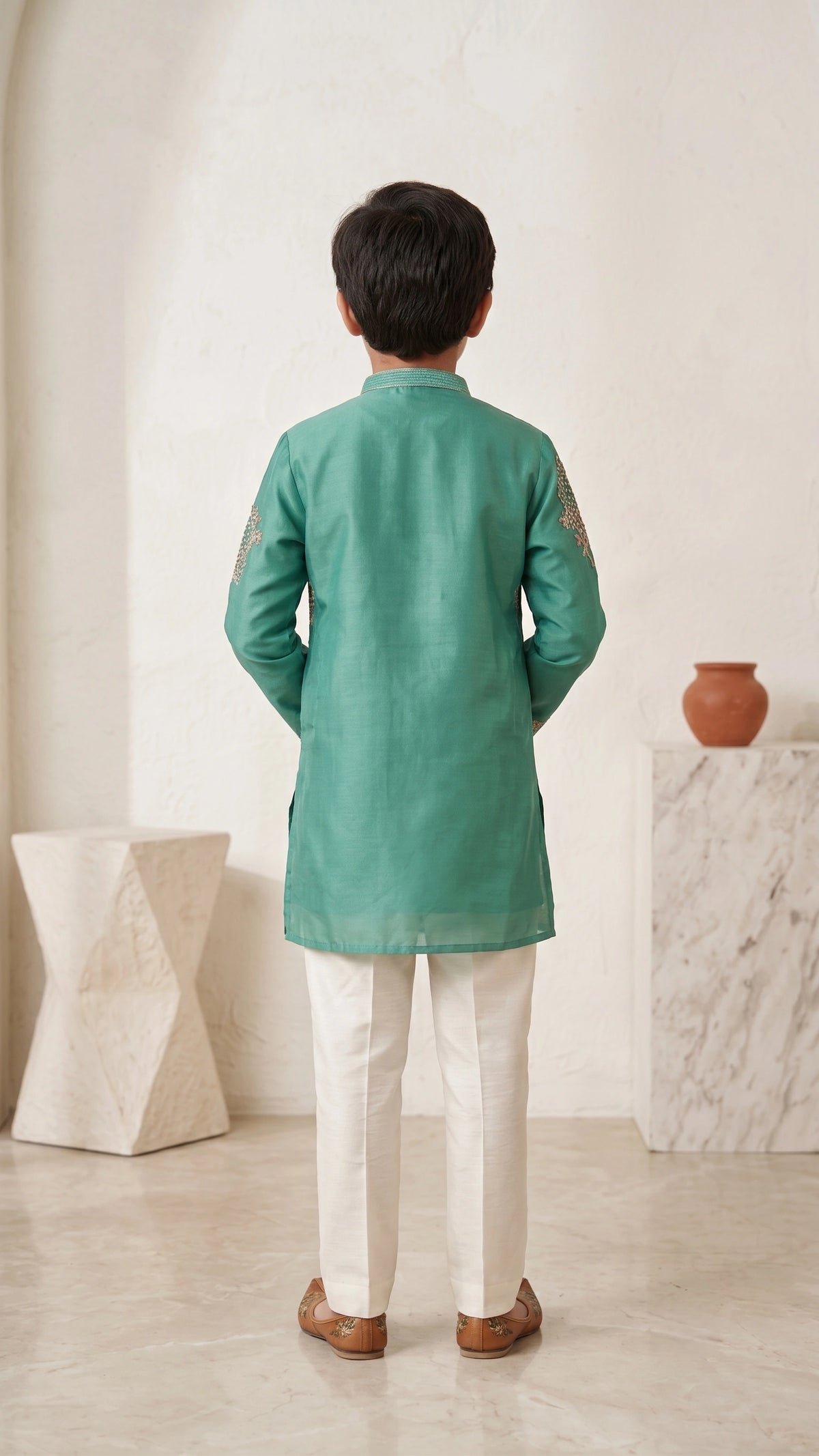 Sage Green Embroidered Festive Kurta Set for Kids