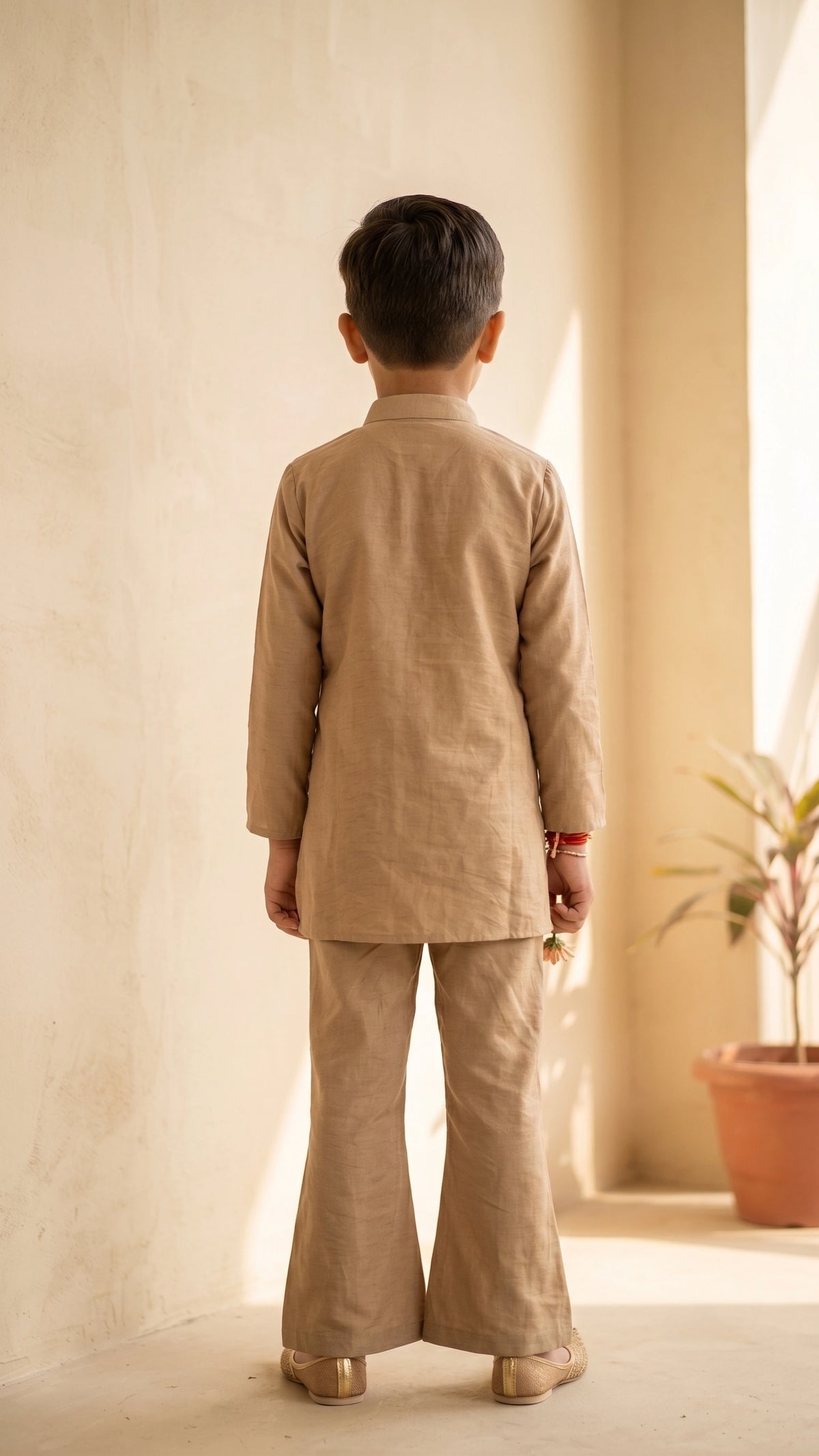 Classic Fawn Kurta with Matching Flared Trousers for boys