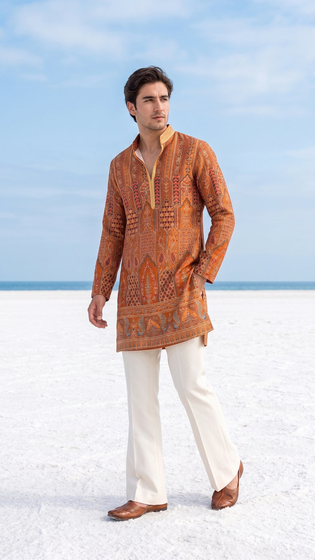 The Rust Amber Embroidered Jharokha Kurta Set
