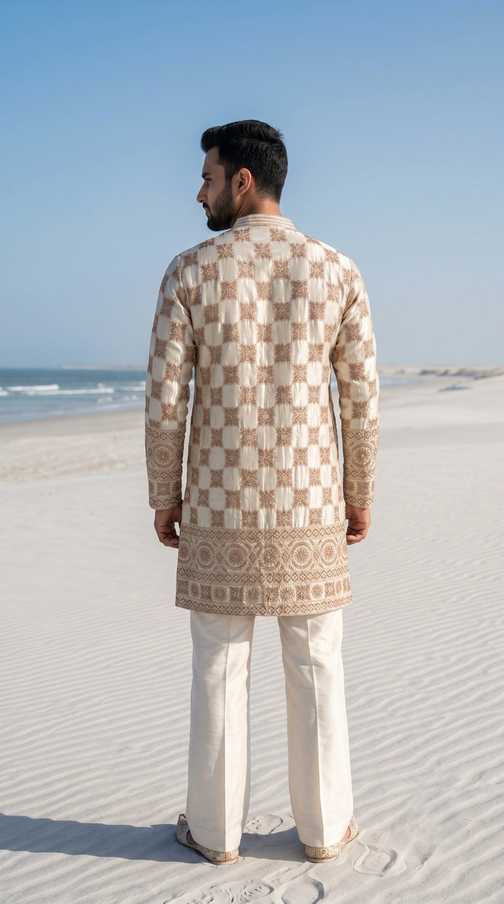 The Ivory Zardozi Checkerboard Kurta Set with Bootcut Trousers