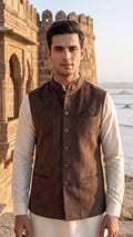 Men’s Earthy Brown Suede Nehru Jacket / Waistcoat