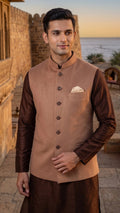 Men’s Classic Camel Brown Suede Nehru Jacket | Tailored Bandhgala Waistcoat