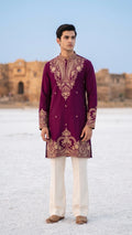 The Royal Plum Embroidered Kurta | Handcrafted Zari & Paisley Threadwork