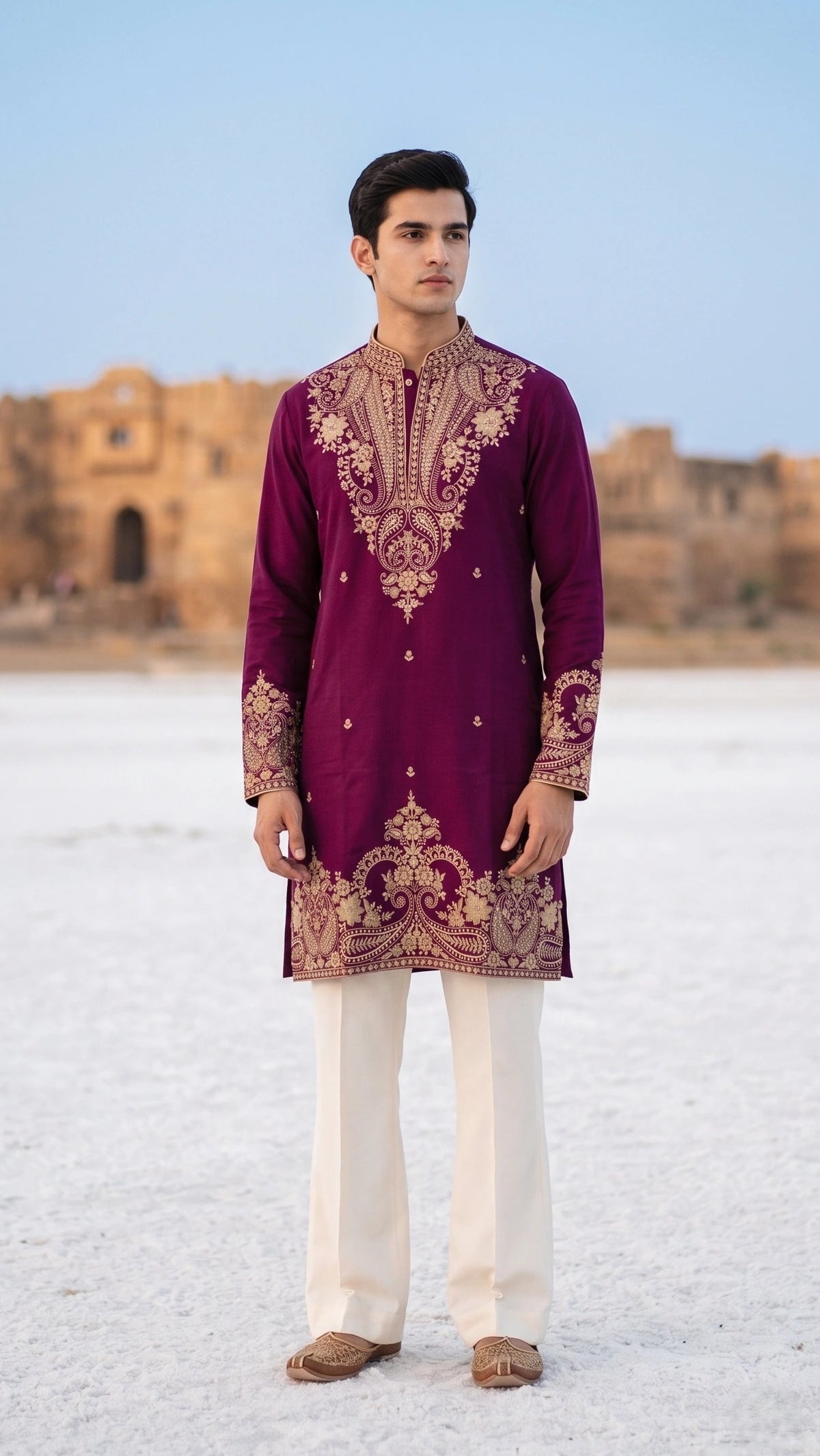 The Royal Plum Embroidered Kurta | Handcrafted Zari & Paisley Threadwork