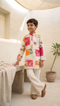 Boys Multi-Color Abstract Ikat Printed Kurta with Trousers