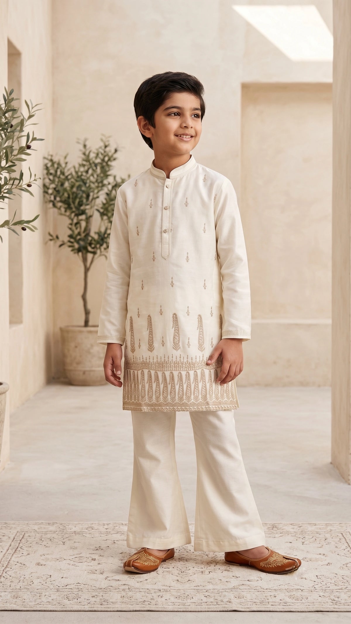 vory Heritage Embroidered Festive Kurta & Broad-Leg Bottom Set for Boys
