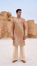 Muted Blush & Champagne Silk Kurta Set with Intricate Resham Embroidery