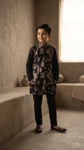 Premium Black & Gold Dual-Design Festive Kurta Set for Boys