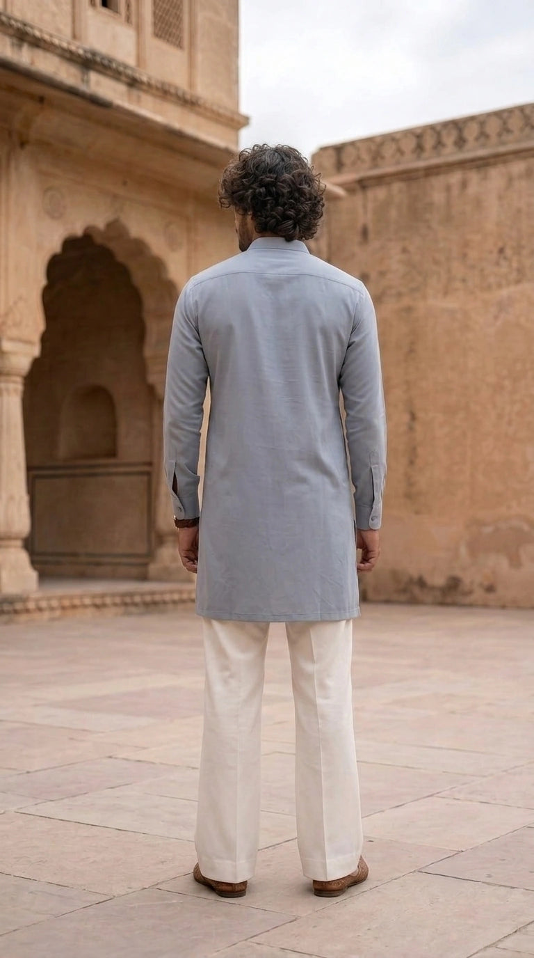 Slate Grey-Blue Resham & Sequin Work Kurta for men