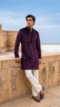 Deep Plum Crushed Velvet Festive Kurta for Men