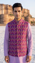 Regal Purple Floral Geometric Ikat Waistcoat