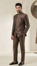 Men’s Coffee Brown Silk-Finish Jodhpuri Suit