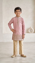 Dusty Rose Handcrafted Embroidered Kurta Set for Boys