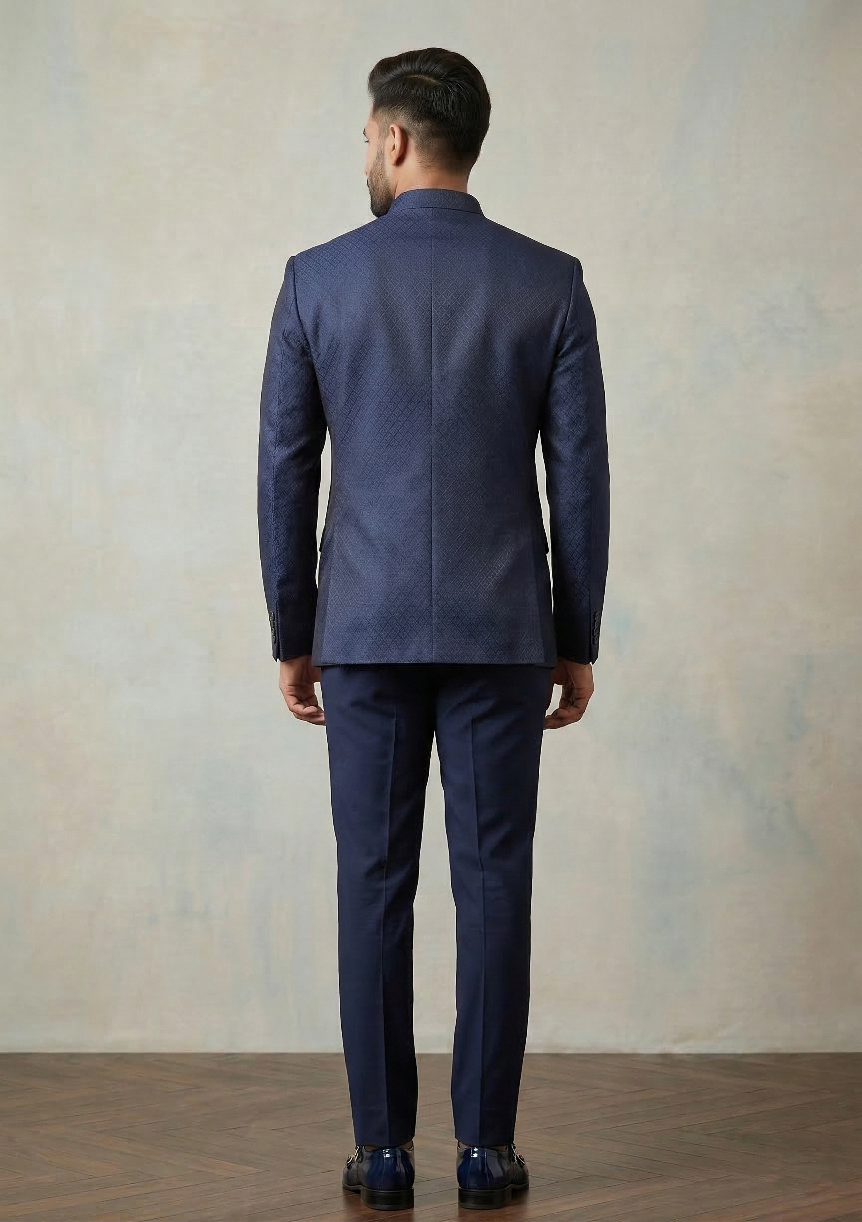 Navy Blue Textured Imperial Jodhpuri Suit