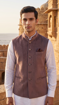 Men’s Rich Mauve-Taupe Suede Nehru Jacket