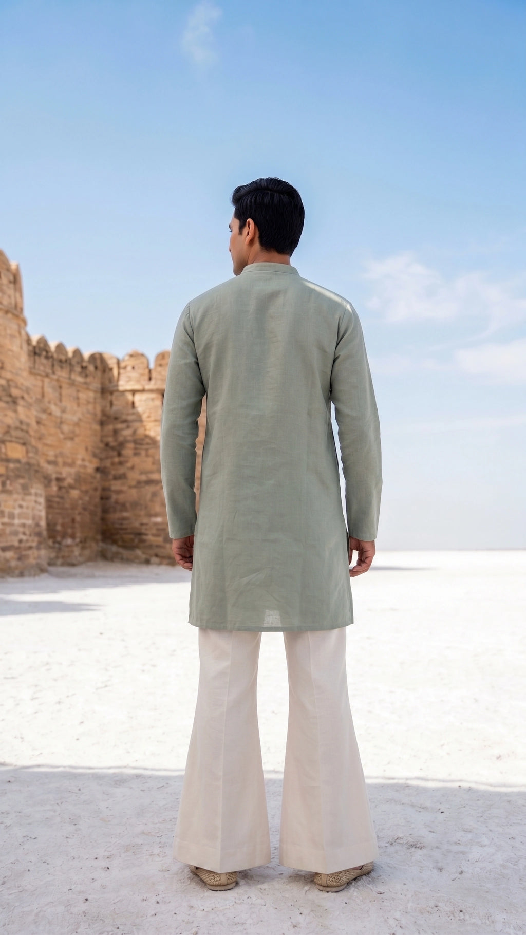 Sage Green Botanical Hand-Embroidered Short Kurta