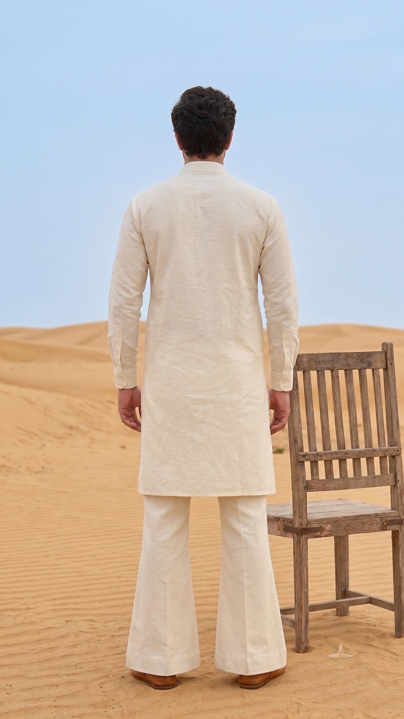 The Ivory Geometric Slub Kurta for men