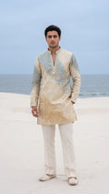 Pale Slate & Champagne Ivory Brocade Kurta Set